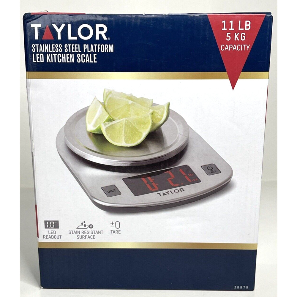 Kitchen Scale Taylor Stainless Steel Platform LED Model 38979 11 lb Capacity